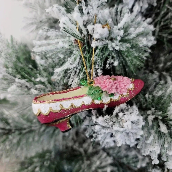Unbranded Other - Porcelain Miniature Victorian Glitter Red Pink Christmas Shoes Heels Ornaments